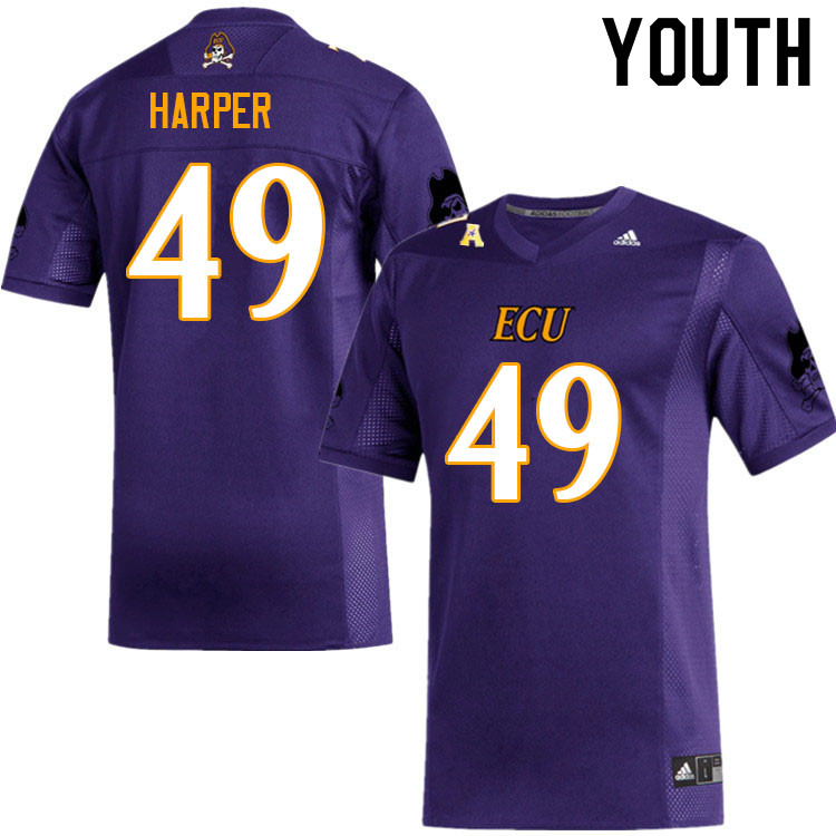 Youth #49 Alex Harper ECU Pirates College Football Jerseys Sale-Purple - Click Image to Close